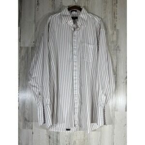 Phat Farm Mens White Tan Stripe Button Down Shirt 17 1/2 100% Cotton French Cuff